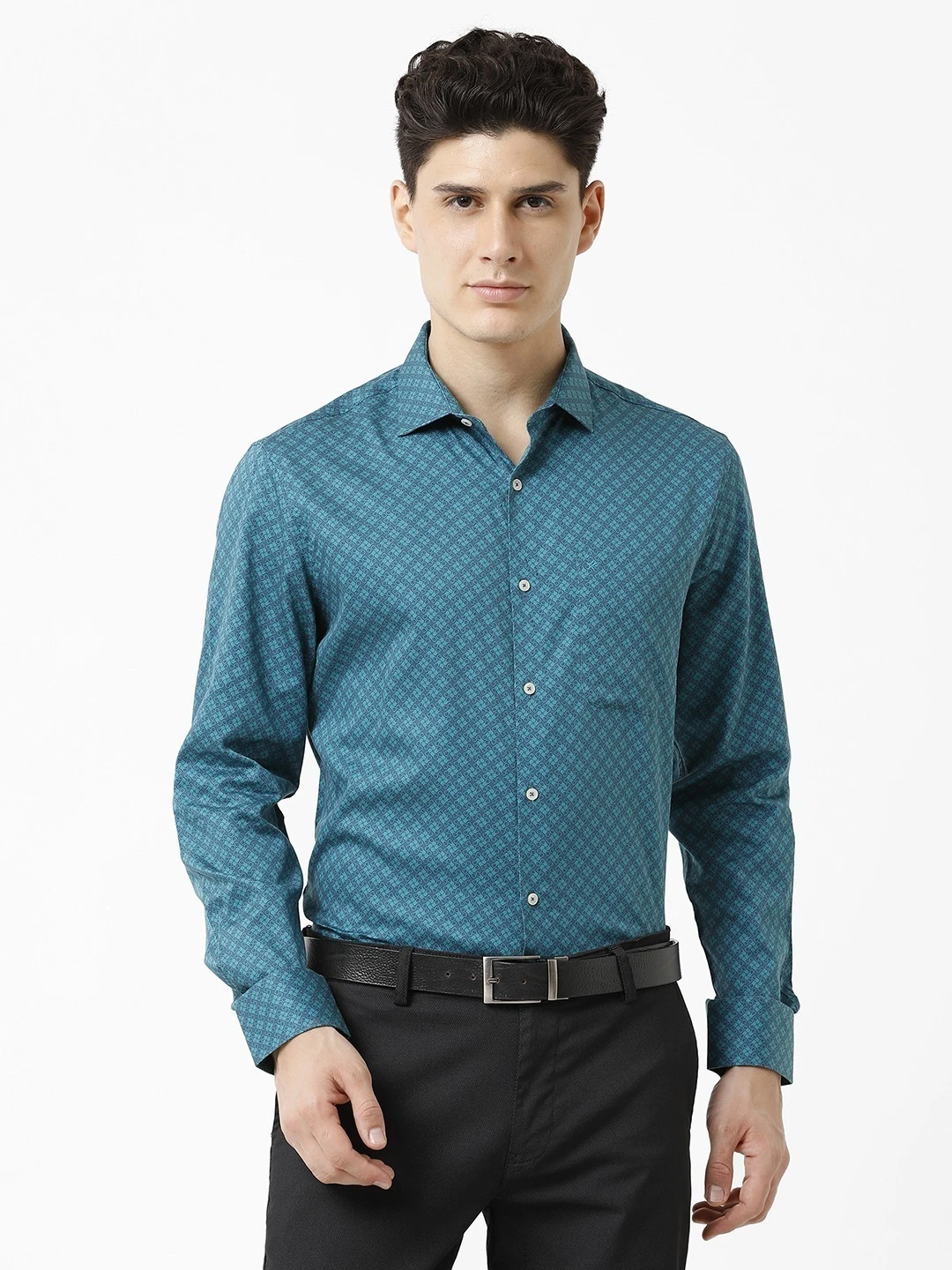 Croydon UK Men's Teal Abstract Print Shirt